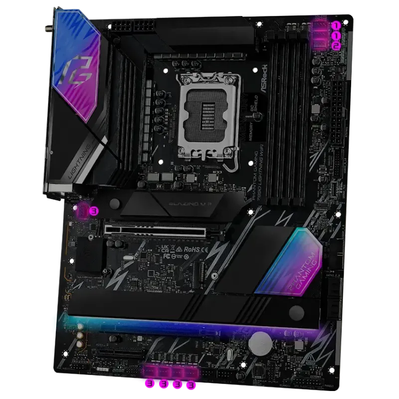 PWM and DC fan headers along the edge of the Z890 Lightning motherboard