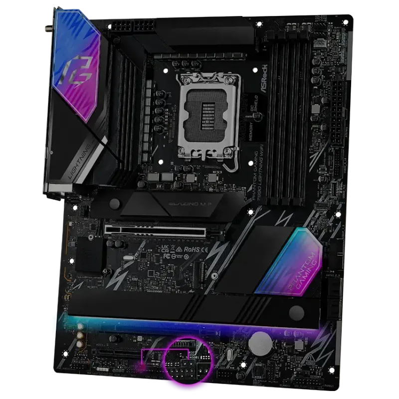 Thermistor and thermal monitoring headers on the Z890 Lightning