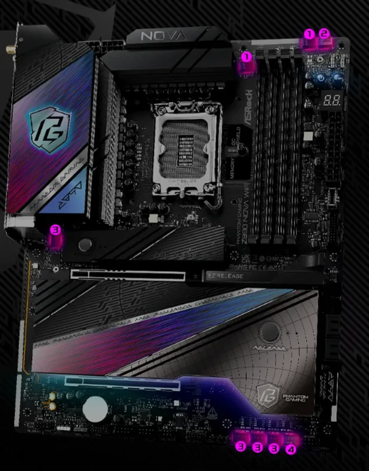 PWM and DC fan headers on the ASRock Z890 Nova WiFi motherboard