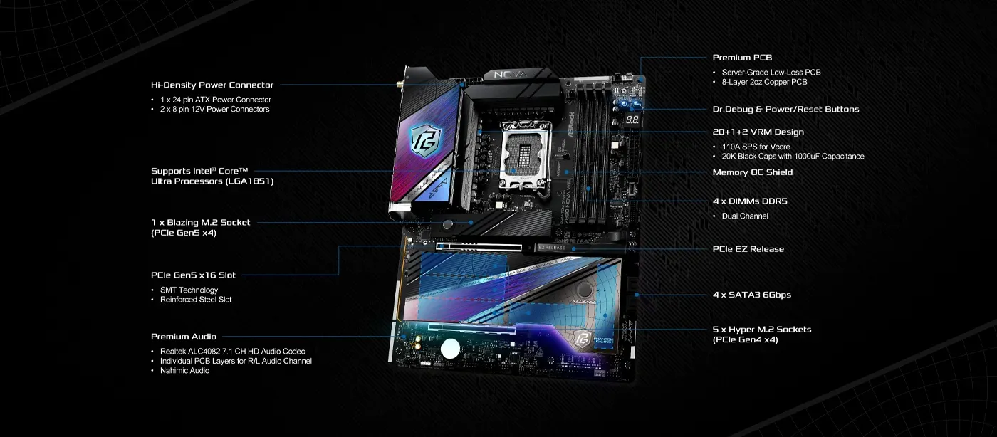 DDR5 memory slots on the ASRock Z890 Nova WiFi motherboard