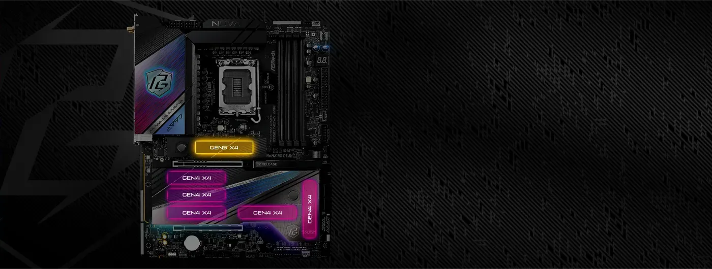 The six M.2 sockets and PCIe 5.0 support on the Z890 Nova WiFi