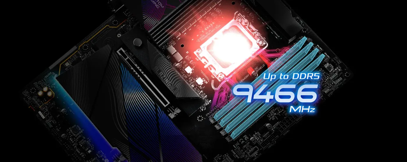 ASRock Phantom Gaming Z890 Riptide motherboard viewed from above