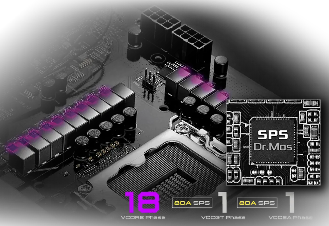 Advanced VRM design and power stages on the Z890 Riptide motherboard