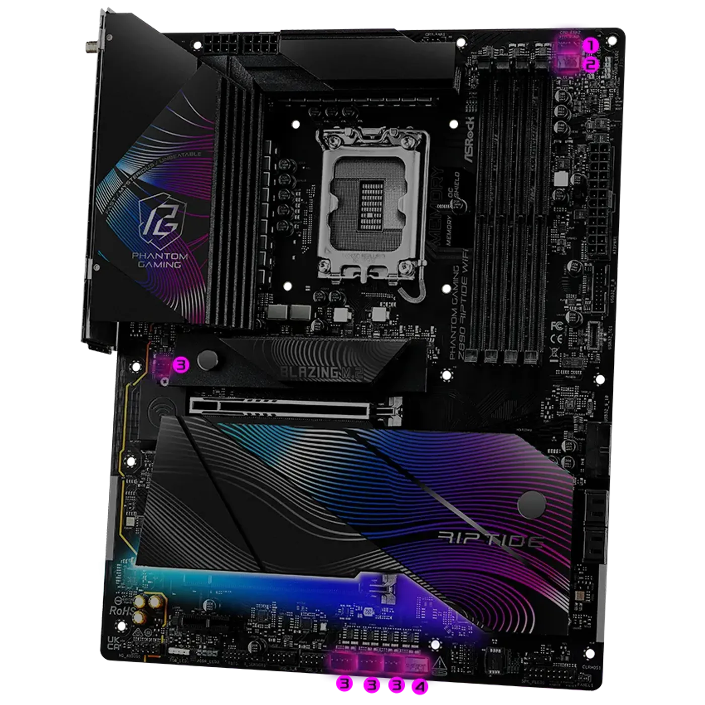 PWM and DC fan headers on the Z890 Riptide motherboard