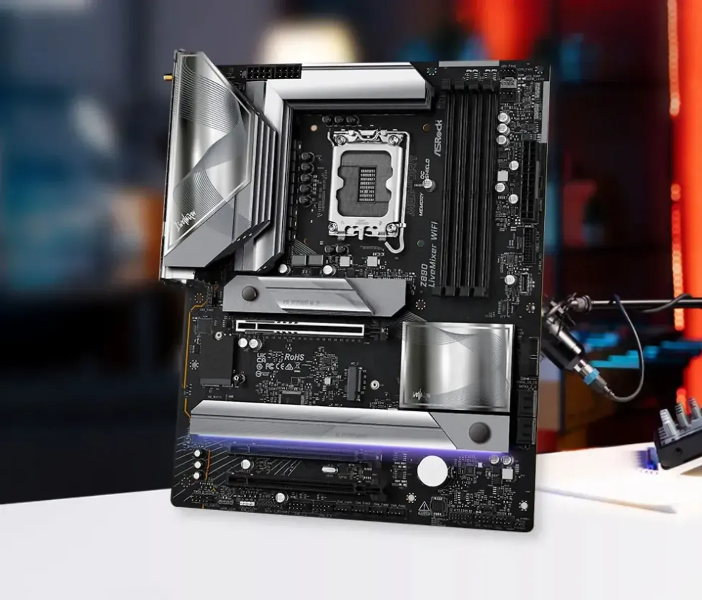 ASRock Z890 LiveMixer motherboard with WiFi 6E antenna connectors
