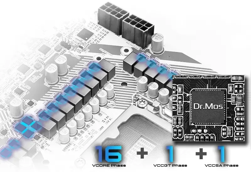 VRM power stage components along the edge of the Z890 Pro RS board