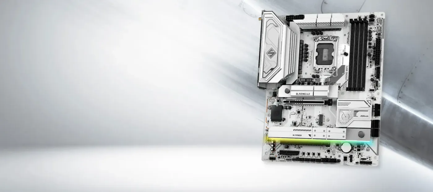 ASRock Z890 Steel Legend WiFi motherboard shown in full with its Steel Legend heatsink styling