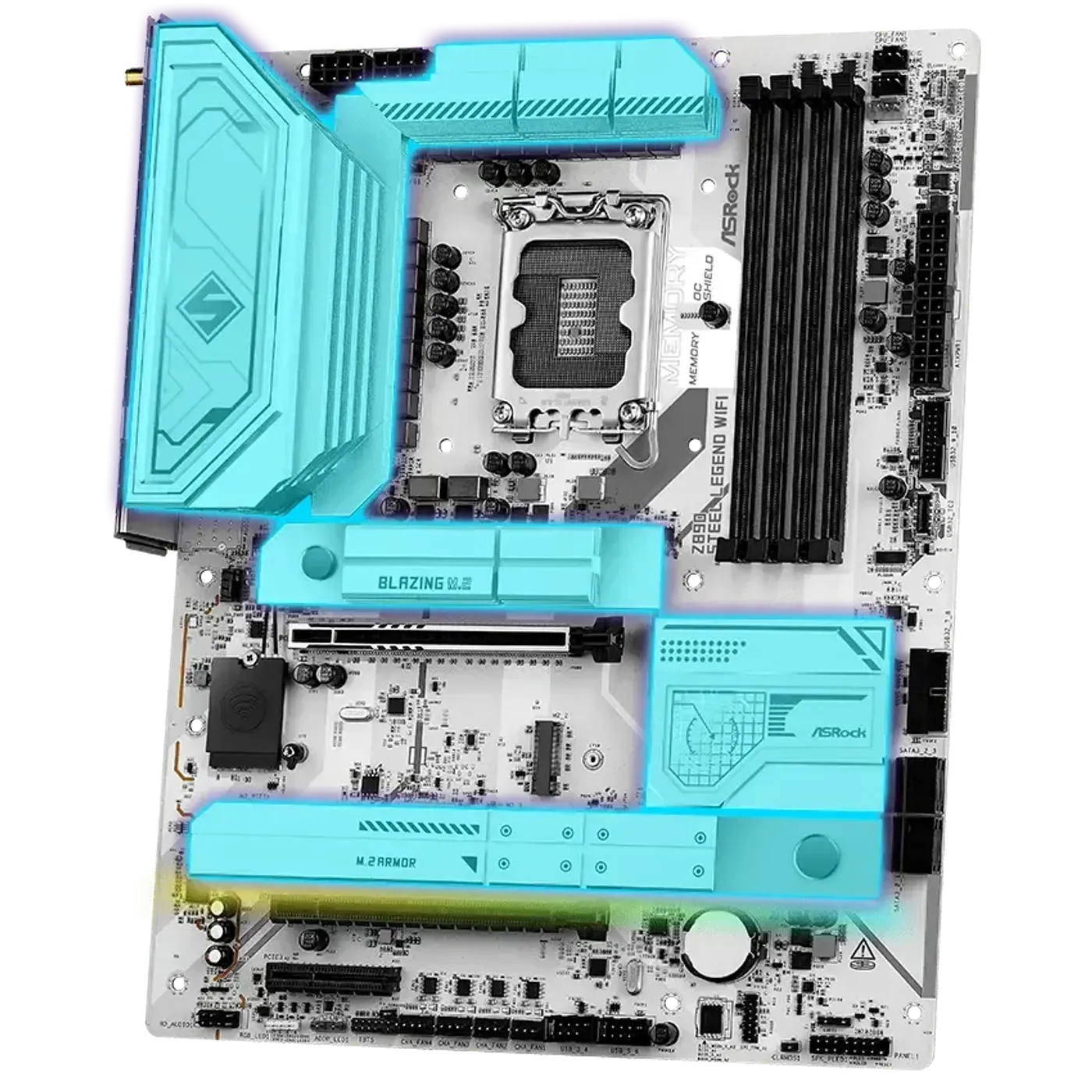 Optimized aluminium heatsink covering the Z890 Steel Legend WiFi power stages