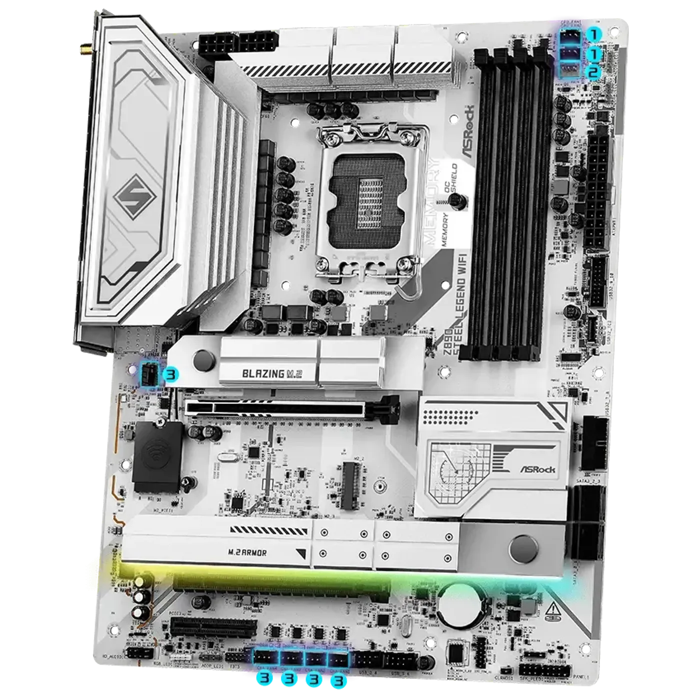 PWM and DC fan headers on the Z890 Steel Legend WiFi