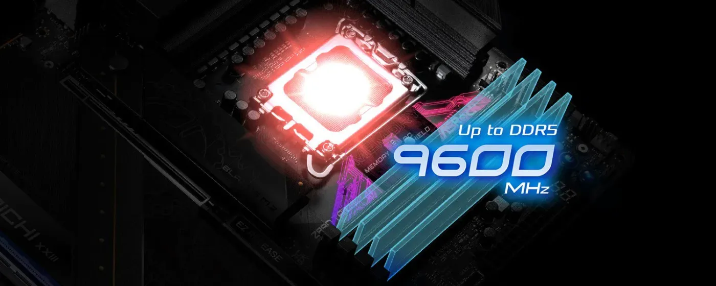 Overclocking-focused view of the ASRock Z890 Taichi showing its power connectors and heatsinks