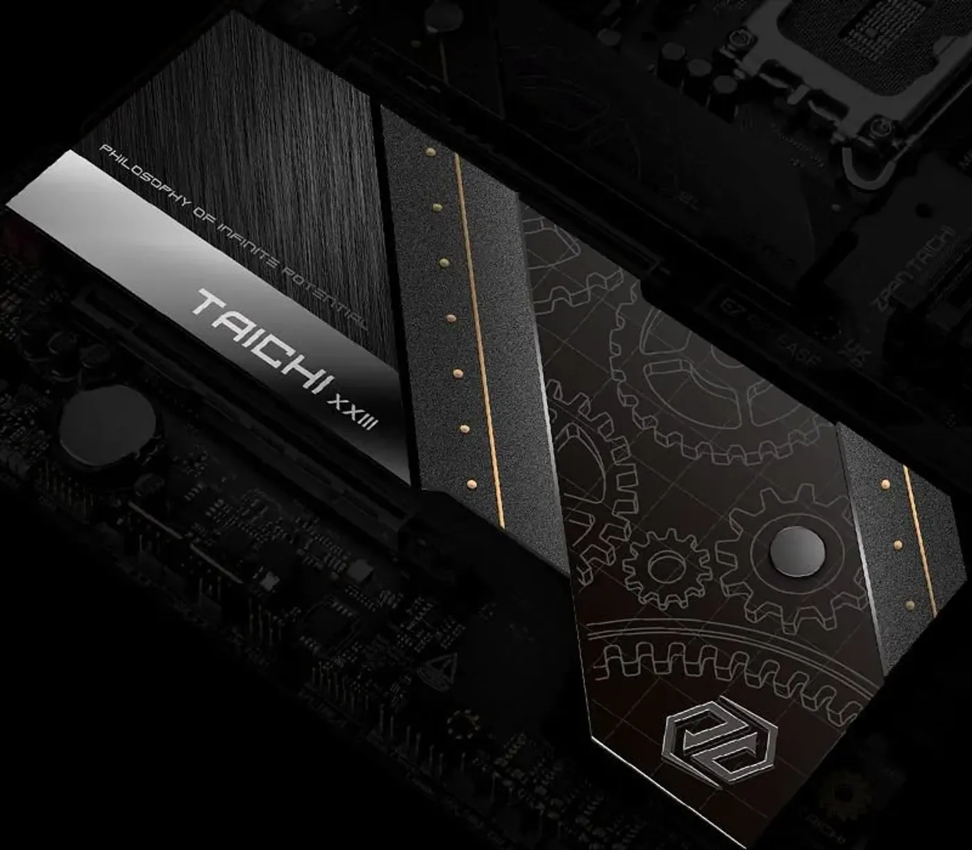 XXL aluminium alloy M.2 heatsink fitted to the ASRock Z890 Taichi