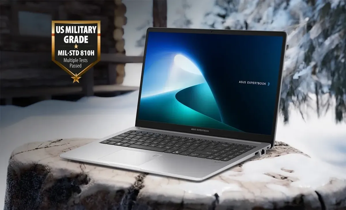 The ASUS ExpertBook P1 demonstrating robust construction and military-grade durability testing