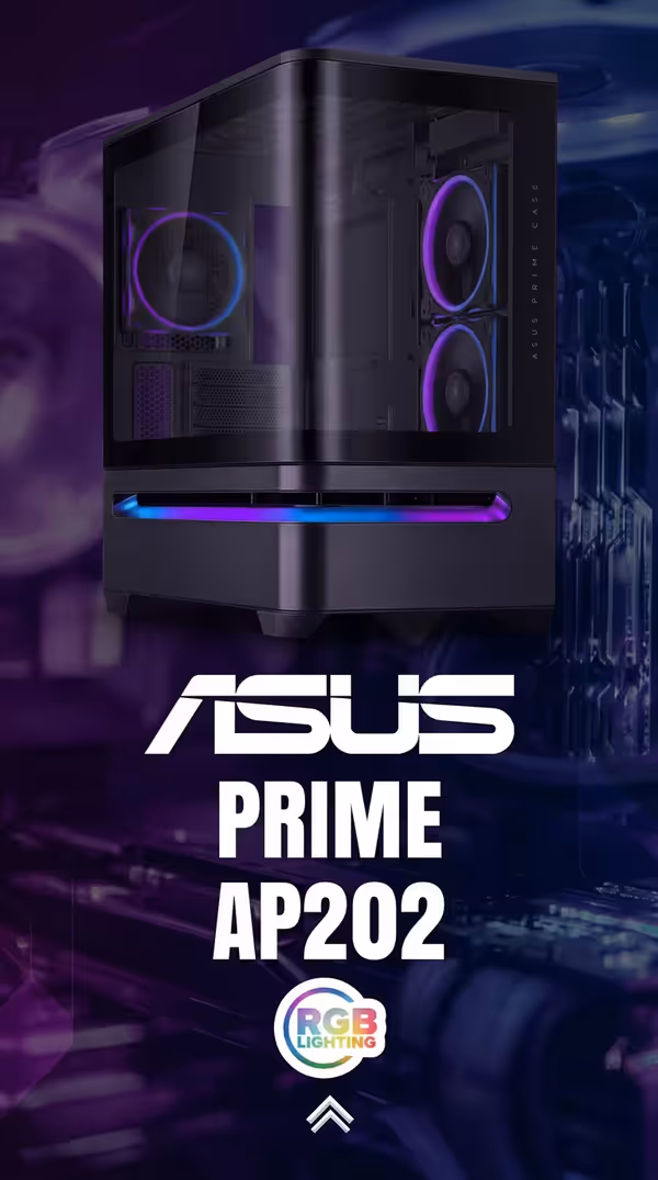 [OPEN BOX] ASUS Prime AP202 ARGB Black mATX pc case with Fully Tempered Curved Glass, Supports Graphics Cards up to 420mm Long, 360mm Long radiators, Easy-Detach Rail, Patented Slot Vent, 3 Built-in ARGB Fans