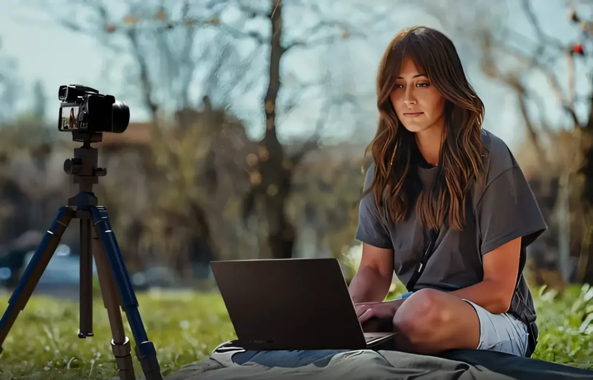 Portable creator laptop for streaming and mobile content creation.