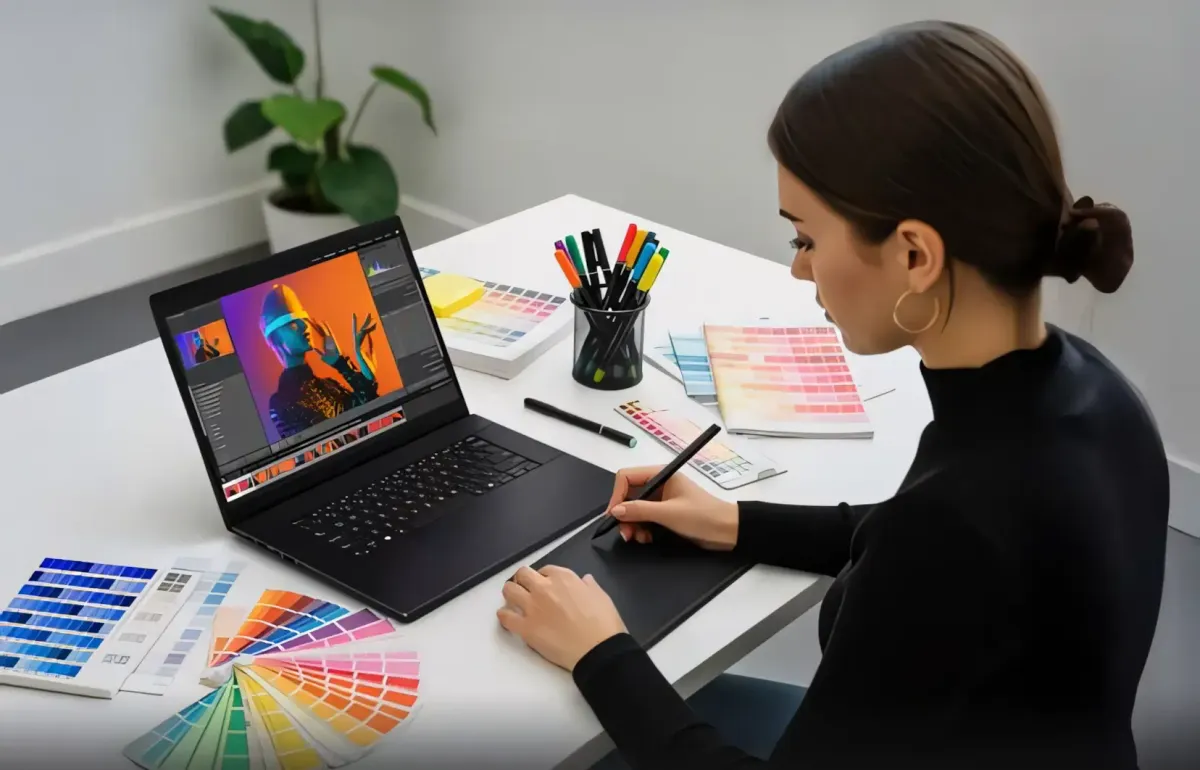 Pantone-validated OLED display for professional graphic design.