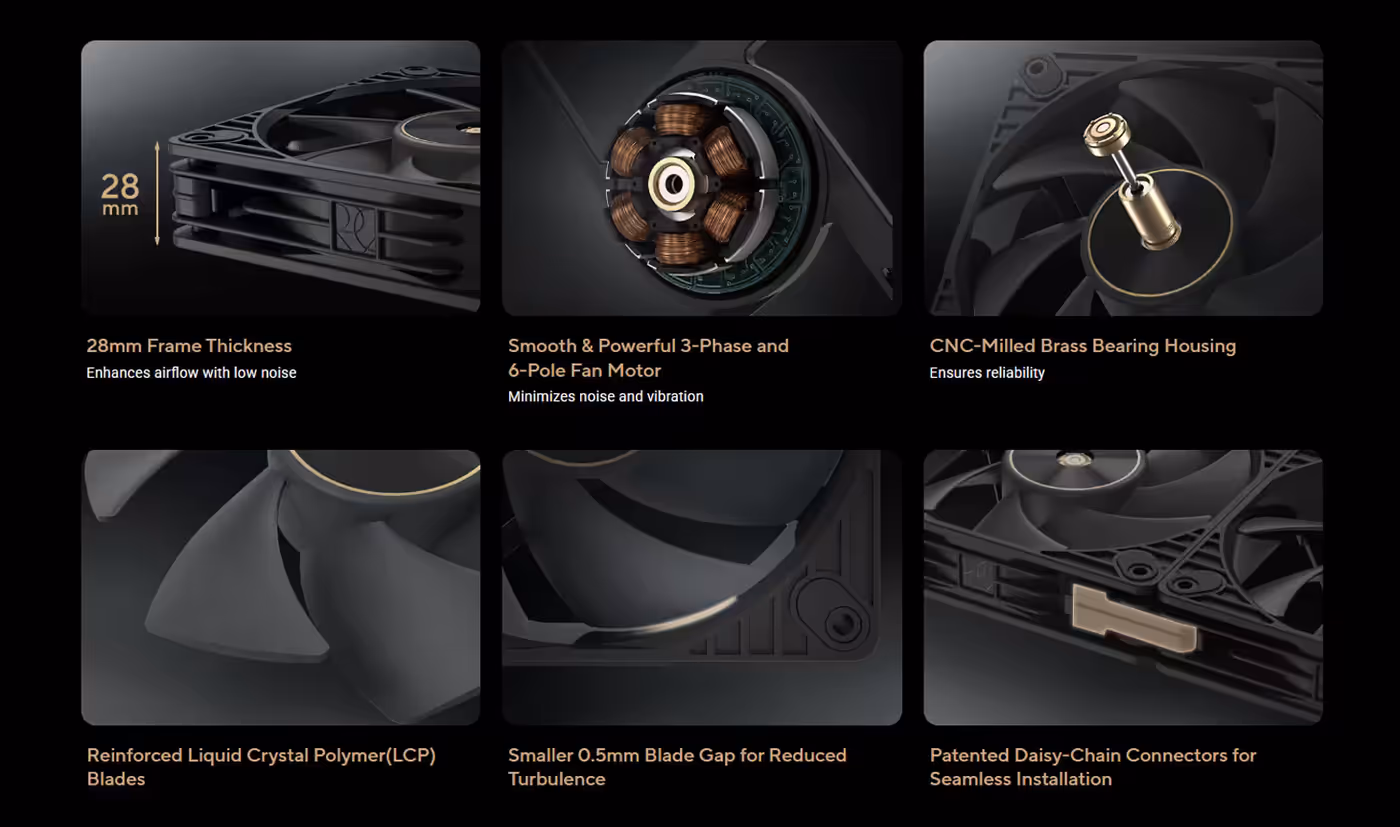 Black ProArt PF120 PWM 120mm fan shown front-on, with its LCP blades and square frame in view