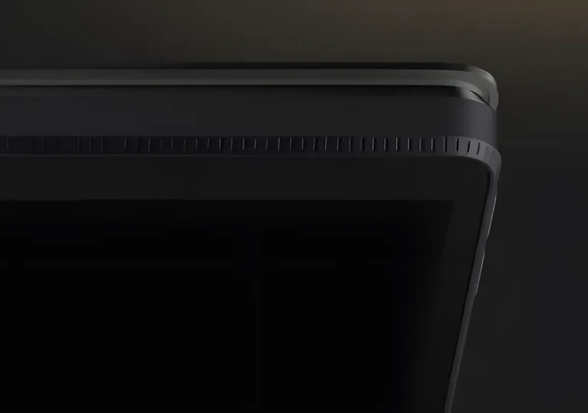 A close-up product shot of ProArt PZ13 showing the chamfered vertical stripes, echoing pro camera design.