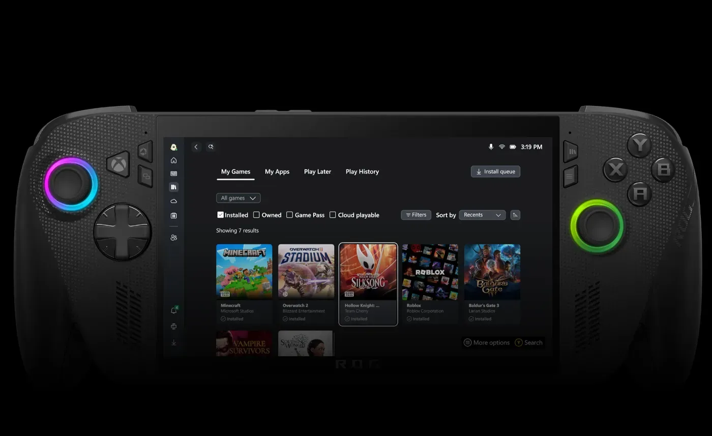 ASUS ROG Ally Xbox Edition showing optimized console-like user interface