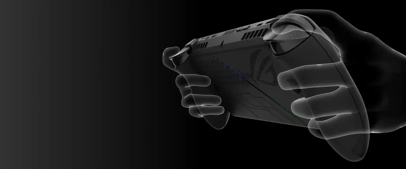Close up of ergonomic Xbox-inspired controls on the ROG Ally handheld console