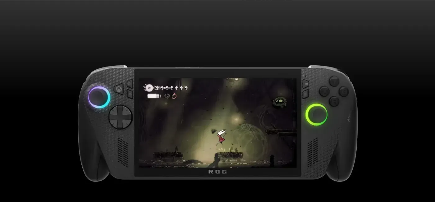 ROG Ally handheld display featuring AMD FreeSync Premium for tear-free gaming