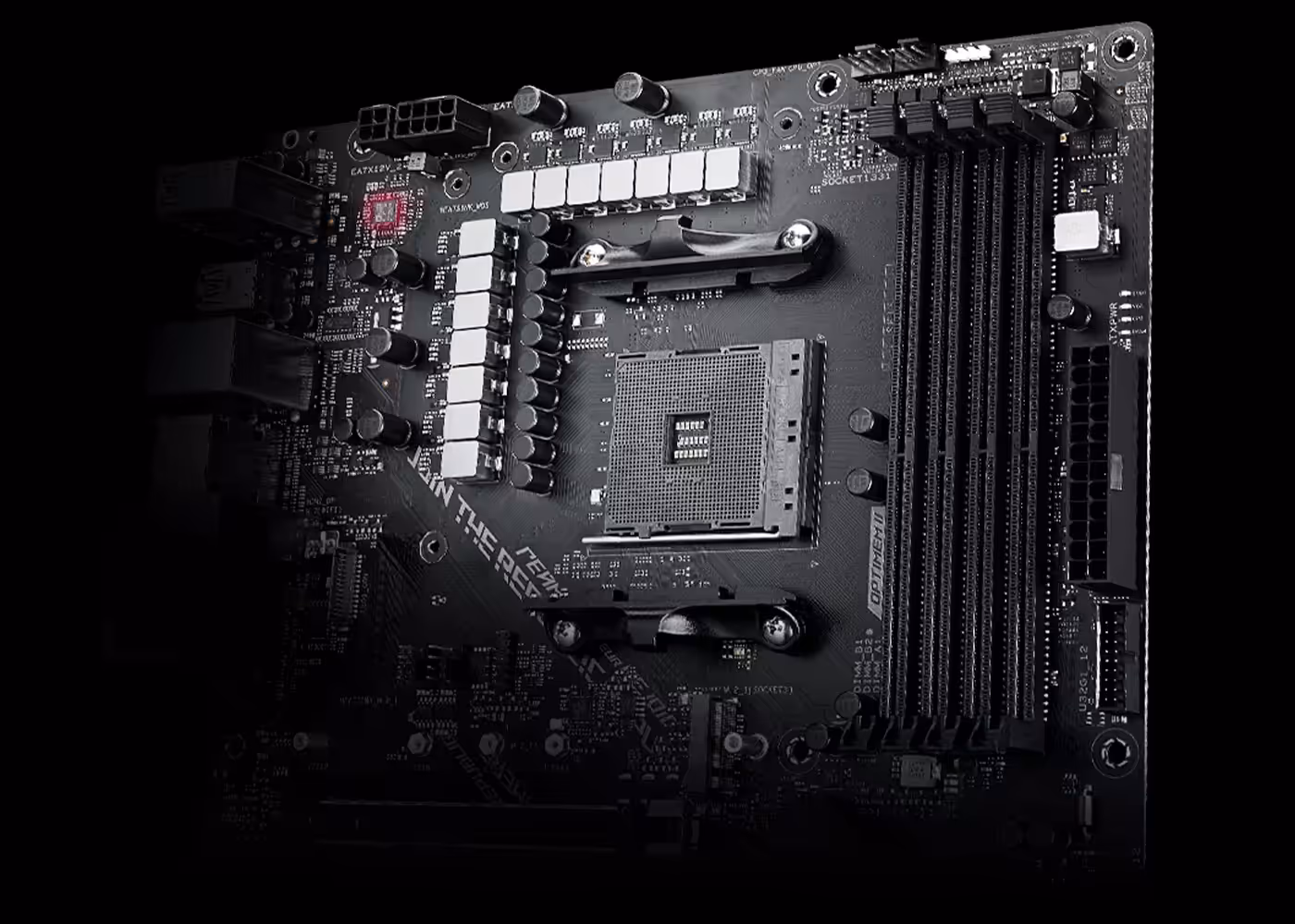 Detailed view of the Digi+ power control design on the ROG Strix B550-F motherboard