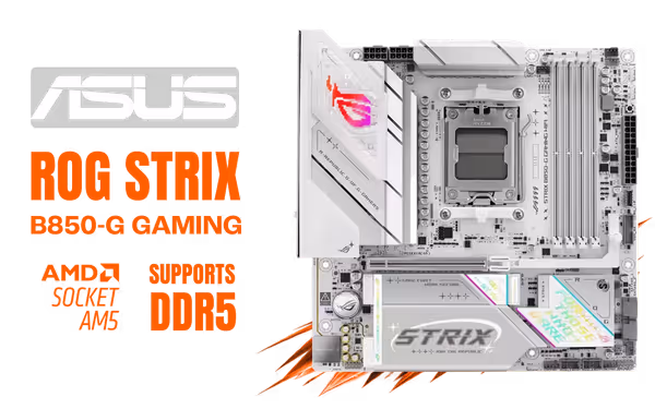 ASUS ROG Strix B850-G DDR5 mATX Motherboard – Wi‑Fi 7 (White) - image 1 ASUS ROG Strix B850-G DDR5 mATX Motherboard – Wi‑Fi 7 (White) - image 1