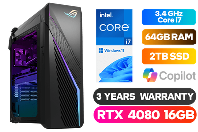 ASUS ROG Strix G16CH Gaming Desktop PC - Intel i7, RTX 4080, 64GB