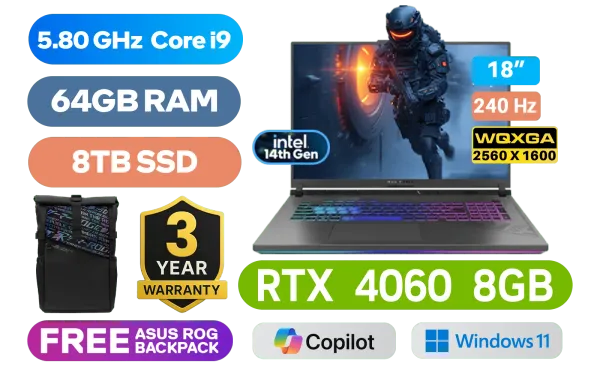 ASUS ROG Strix G18 Intel Core i9 RTX 4060 Gaming Laptop With 64GB RAM & 8TB SSD - image 1 ASUS ROG Strix G18 Intel Core i9 RTX 4060 Gaming Laptop With 64GB RAM & 8TB SSD - image 1