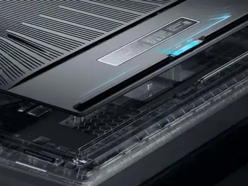 2025 Strix 18 laptop showing tool-less access to internal components