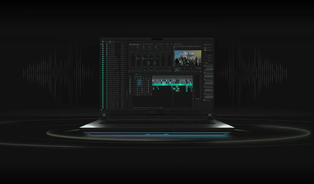 Laptop featuring high-fidelity audio and AI-enhanced noise canceling technology