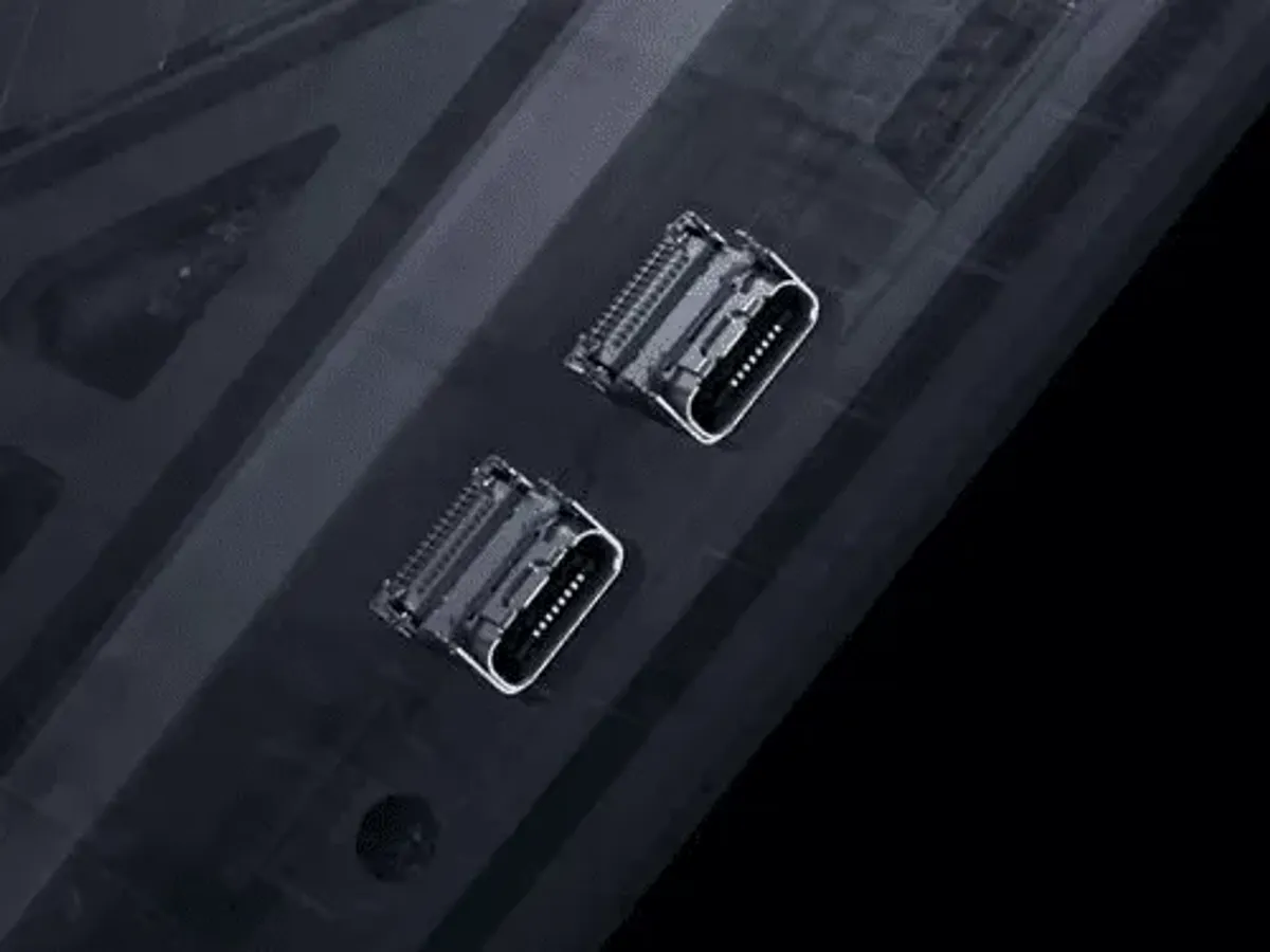 Connectivity features highlighting dual Thunderbolt 5 ports for high-bandwidth peripheral support