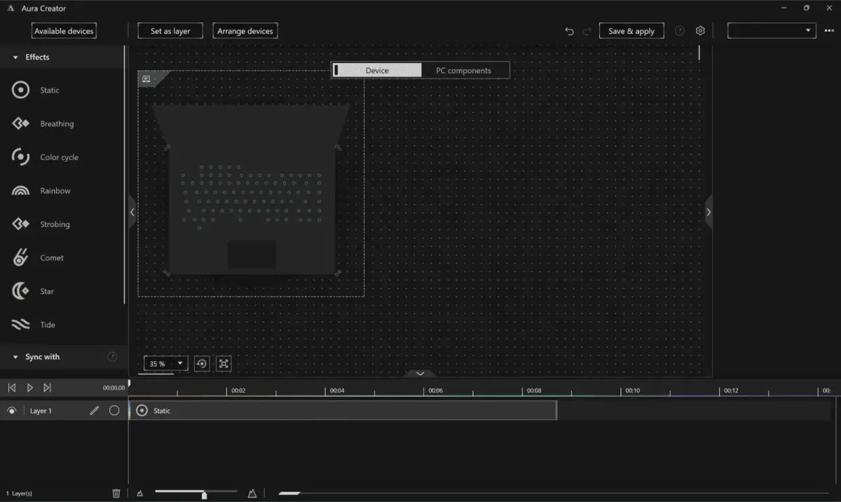 Aura Creator software interface for custom RGB lighting and effect synchronization
