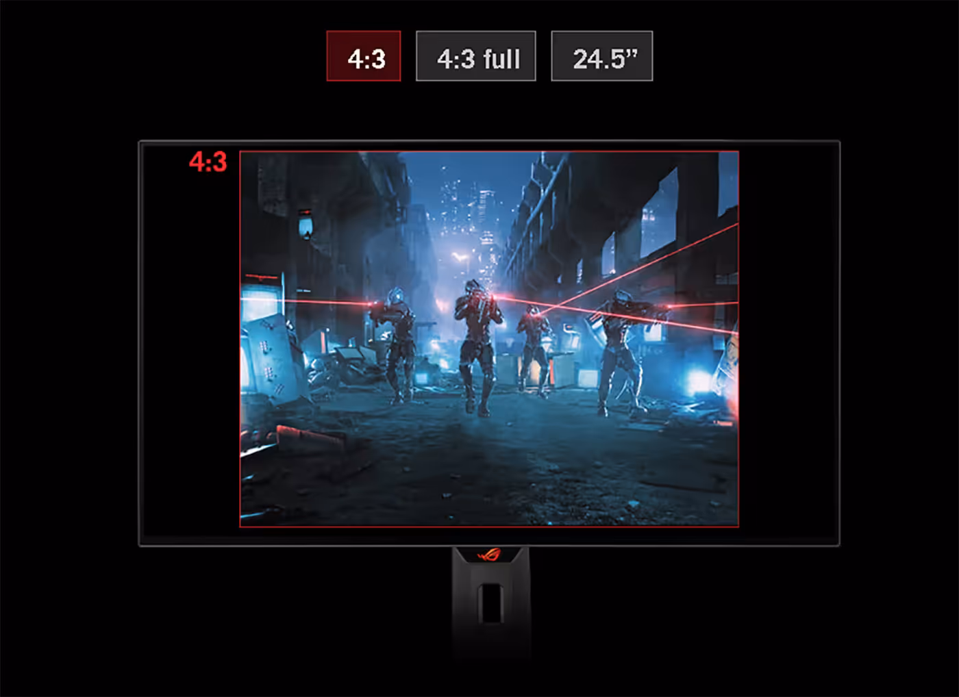 Display monitor showing various aspect ratio options for gaming