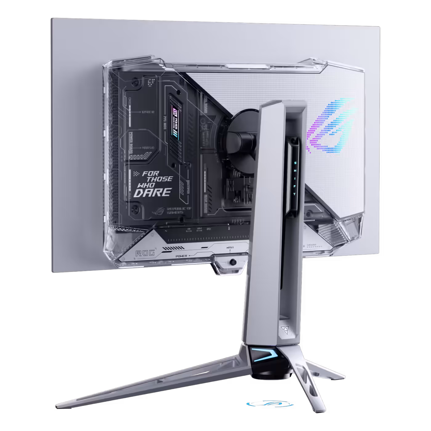 ASUS ROG Swift OLED PG27AQWP-W rear view on its adjustable stand