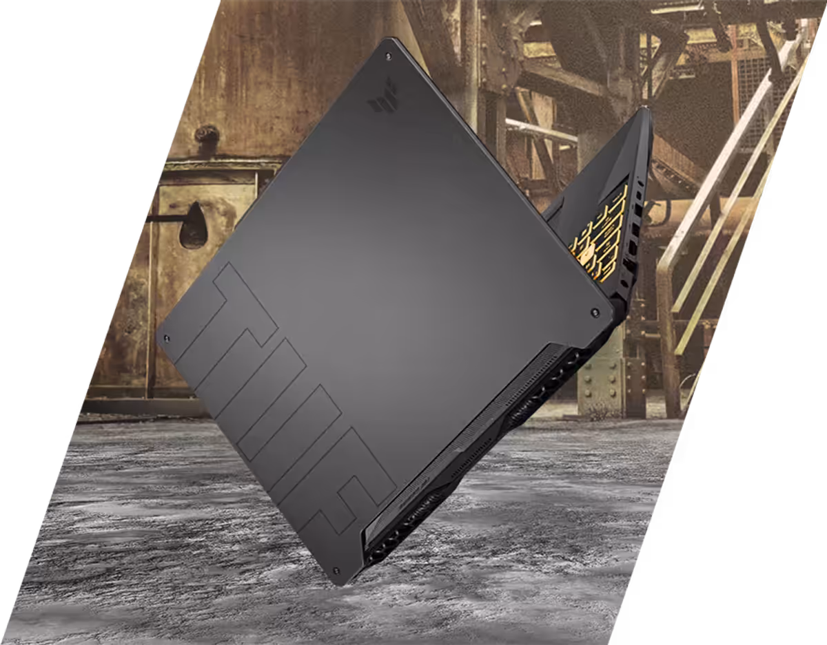 TUF Gaming laptop drop test simulation showing resistance to impact damage