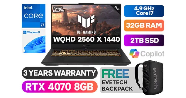 Buy ASUS TUF Gaming F17 i7 RTX 4070 Laptop - 32GB RAM, 2TB SSD