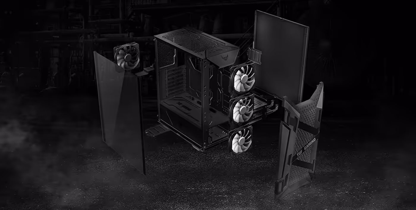 ASUS TUF Gaming GT301 showing interior layout and easy-access dust filters