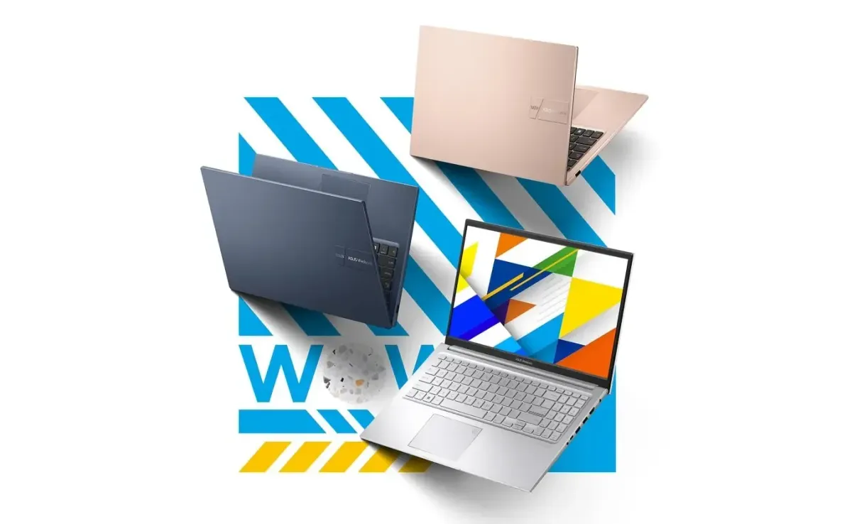 Vivobook 15 in Terra Cotta showing its slim profile and unique lid design