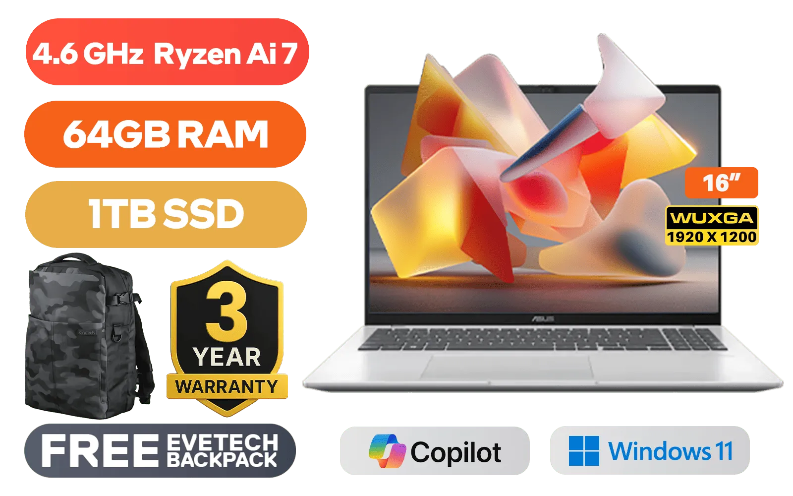 ASUS Vivobook 16 M1607GA Ryzen AI 7 | ASUS Vivobook 16 64GB/1TB ...