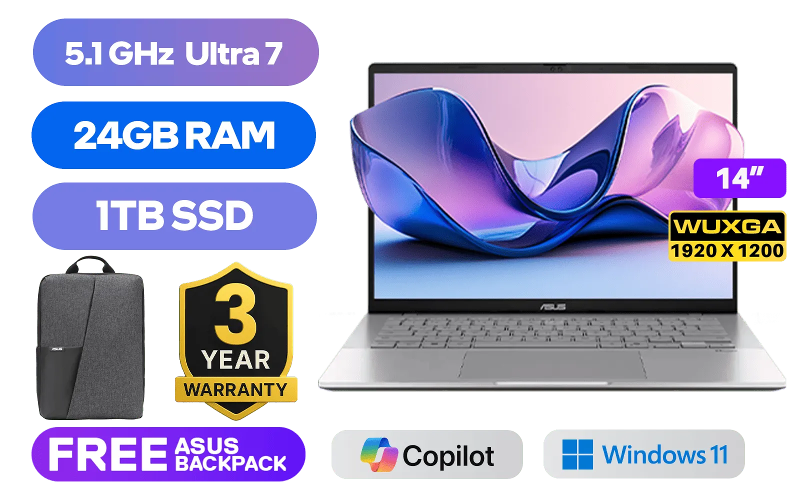 ASUS Vivobook S14 S3407CA Intel® Core™ Ultra Laptop 24GB RAM