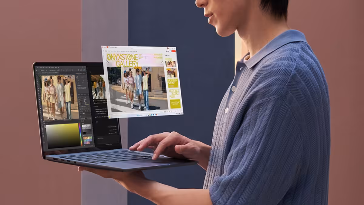 ASUS Zenbook 14 displaying creative applications and AI productivity workflows