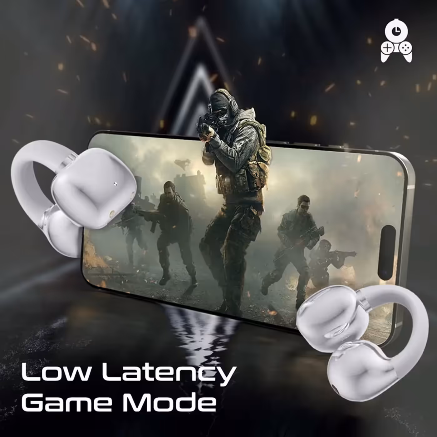 AudioFit earbuds used in low latency game mode with a phone