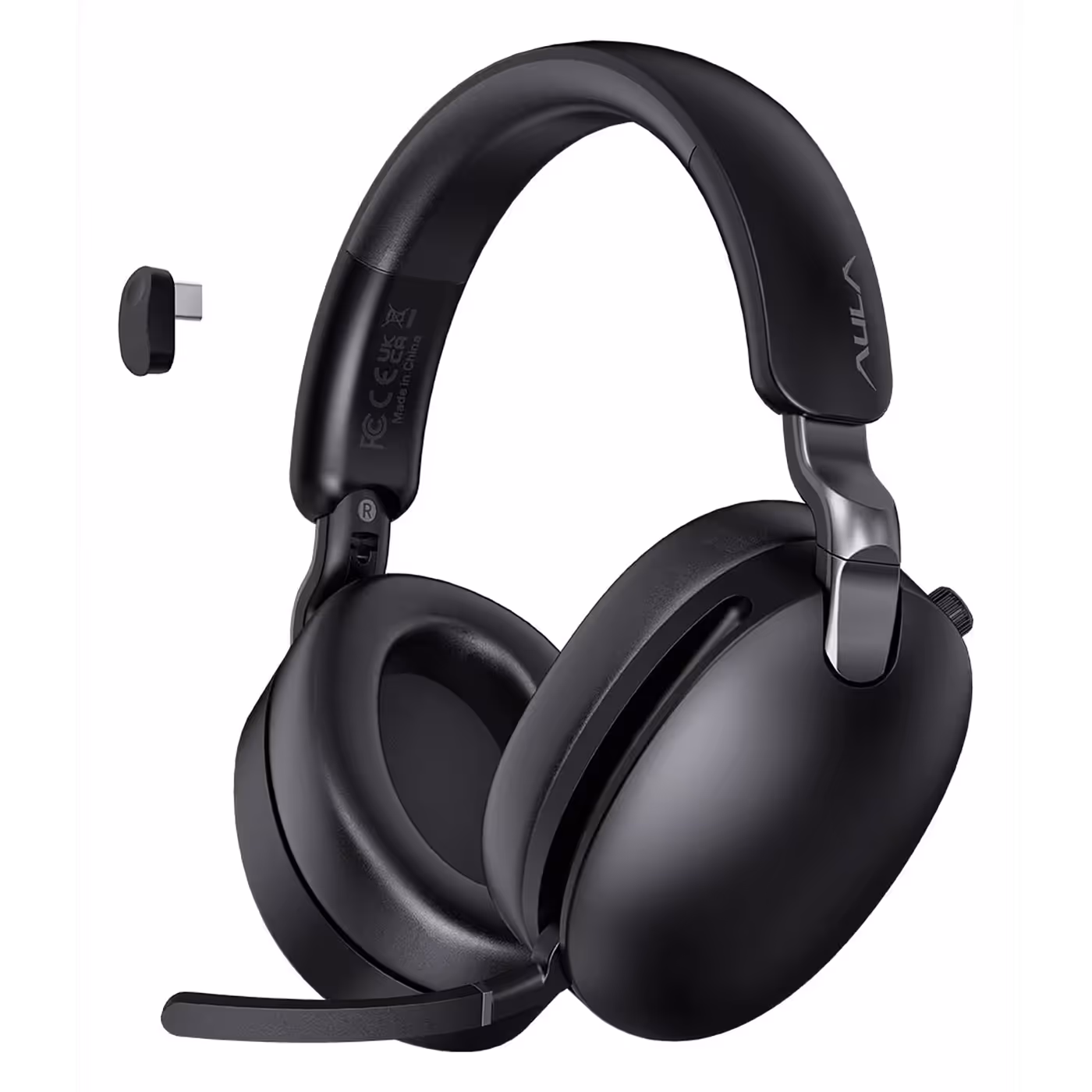 AULA A500 headset in black with its USB receiver
