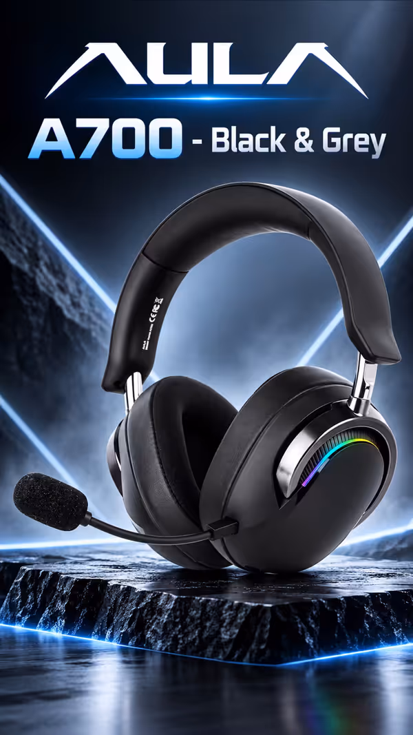 AULA A700 Wireless Gaming Headset - Black & Grey