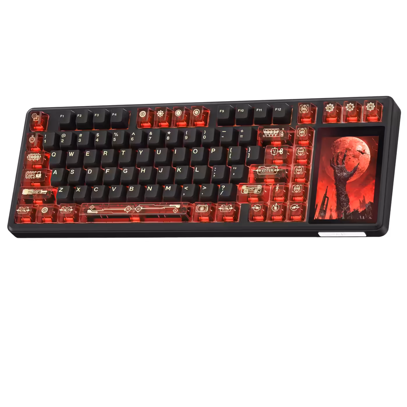 AULA L99 keyboard in red/black, angled view