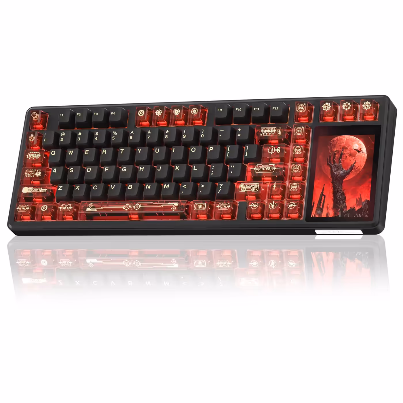 AULA L99 keyboard in red/black, angled view