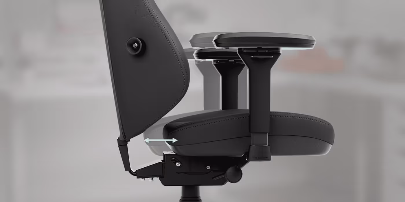 Diagram demonstrating the adjustable seat depth feature for ergonomic comfort