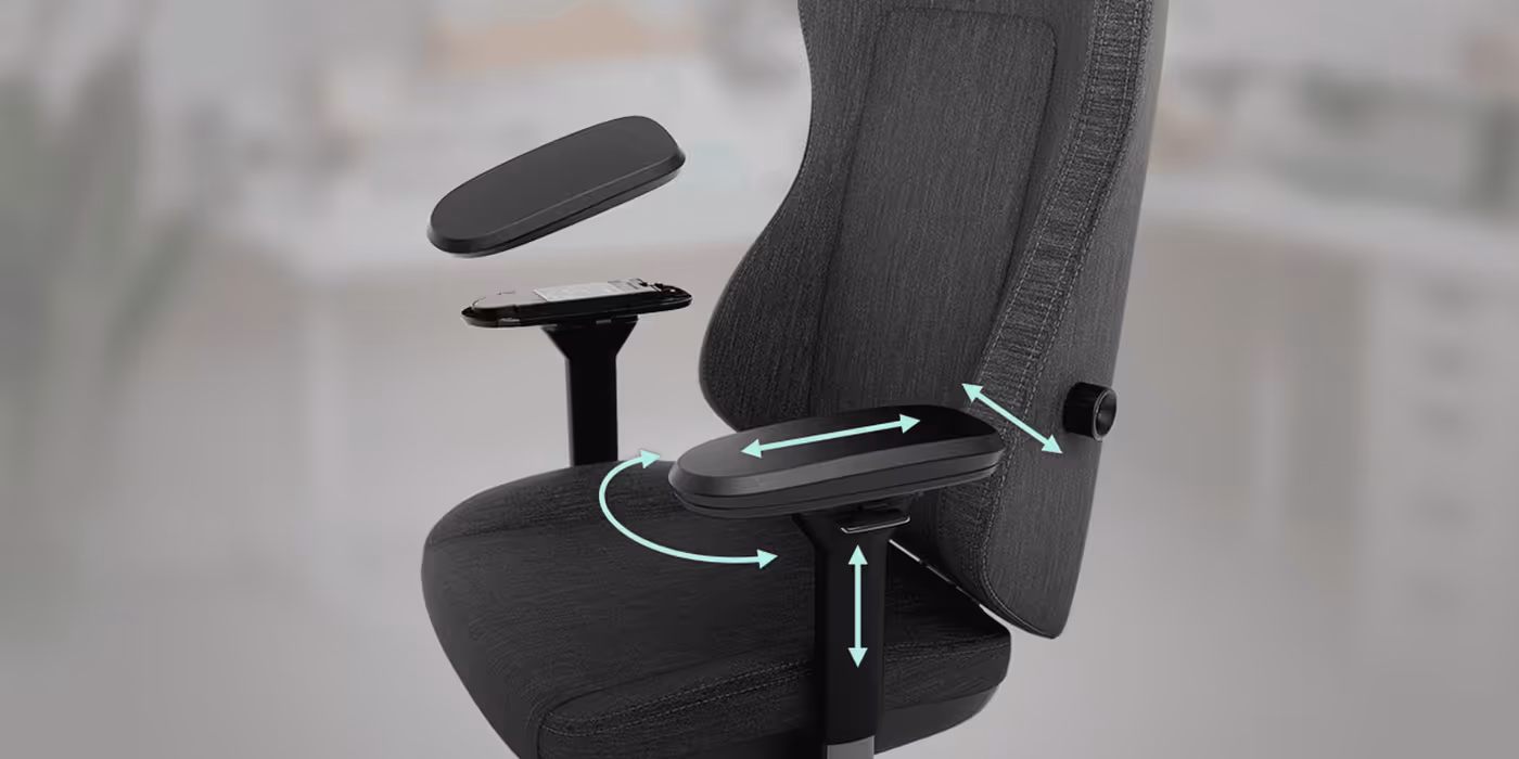 4D Armrest Pro system showing adjustable settings for arm and wrist support