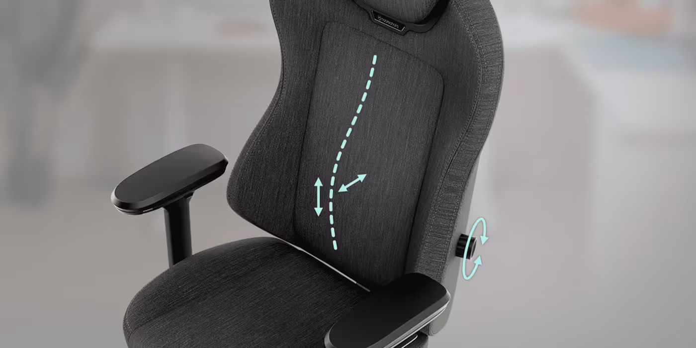 Four-way integrated lumbar support system on the noblechairs AURA TX