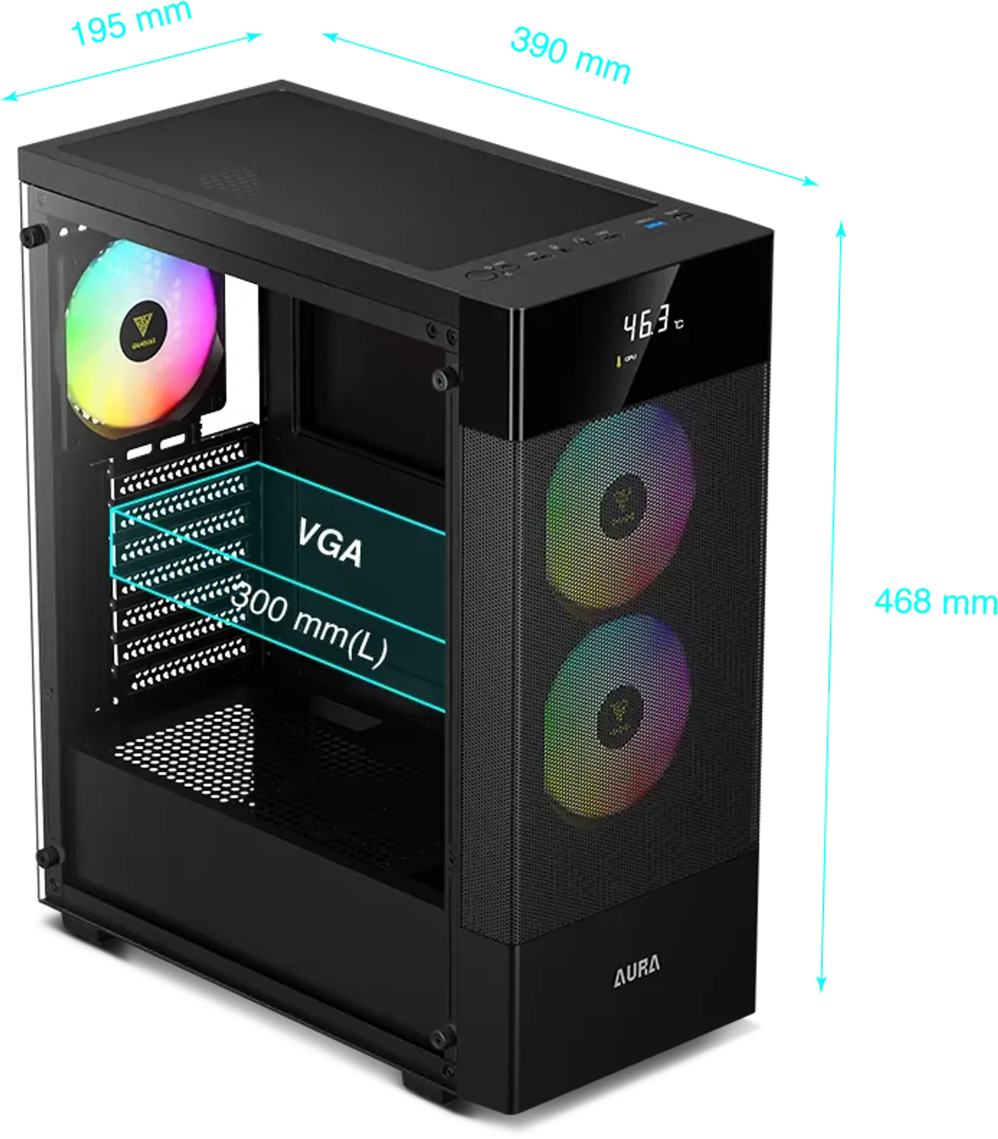 Internal chassis design showcasing GPU clearance and PSU shroud for cable management